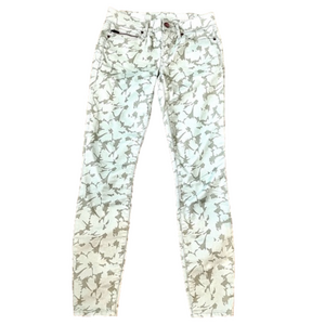 Gap Khaki Green Floral Camo zipper split hem skinny jeans size 24